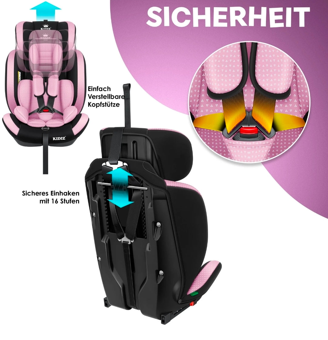 Kinderautositz 9kg-36 kg, 1-12 Jahre, Gruppe 1-2-3 Universal, Isofix