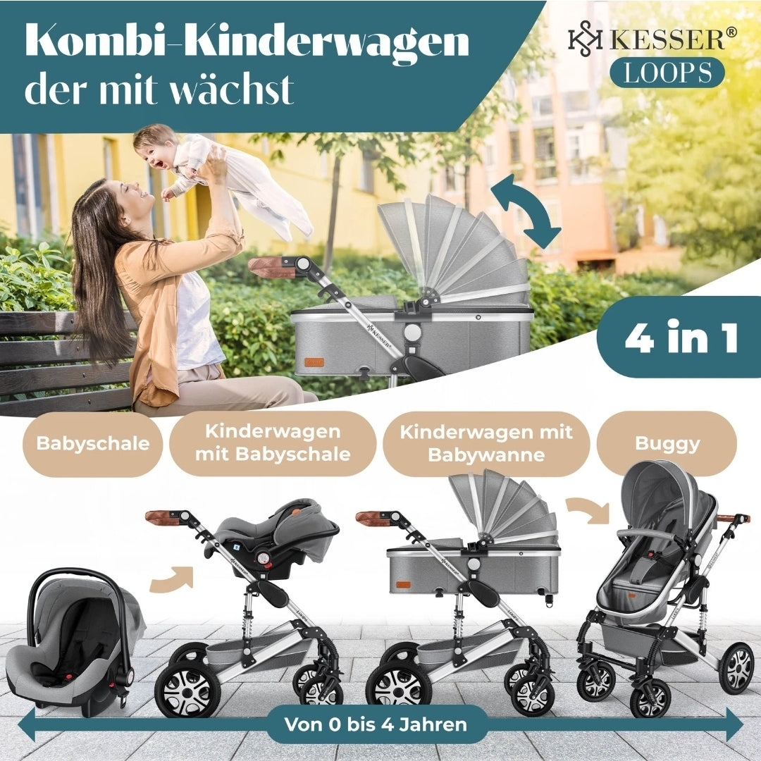 KESSER® Loops 3 in 1 Kombikinderwagen Komplett-Set-Zweite Chance