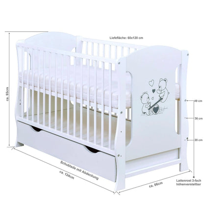 Babyzimmerset 120x60 cm Babybett Wickelkommode  Bettwäsche Komplettset