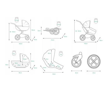 Trailux Duo 3-in-1  Kinderwagen-Set für Zwillinge inkl. Autositz