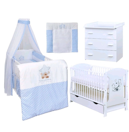 Babyzimmerset 120x60 cm Babybett Wickelkommode  Bettwäsche Komplettset