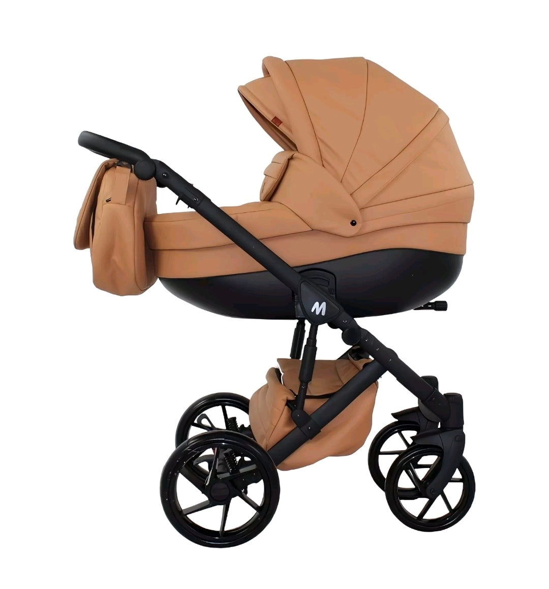 MOMMO AAA Kinderwagen 3in1 Öko-Leder – Cosmo I-Size-Sitz Karamel