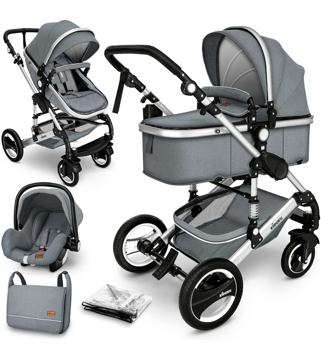 Kiduku® 3 in 1 Kombi-Kinderwagen Buggy Reisebuggy inkl. Auto- Babyschale