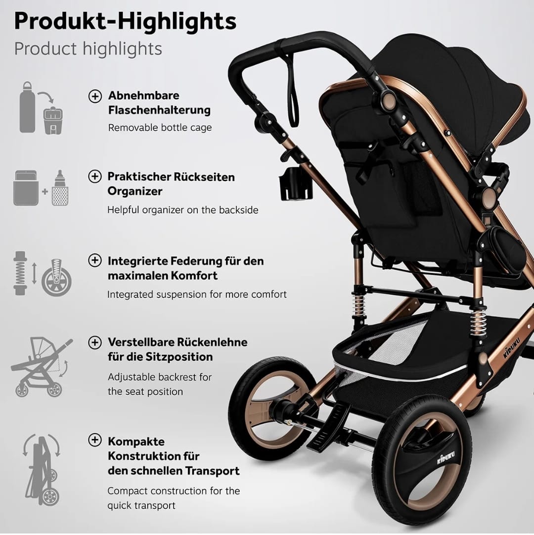 Kiduku® 3 in 1 Kombi-Kinderwagen Buggy Reisebuggy inkl. Auto- Babyschale