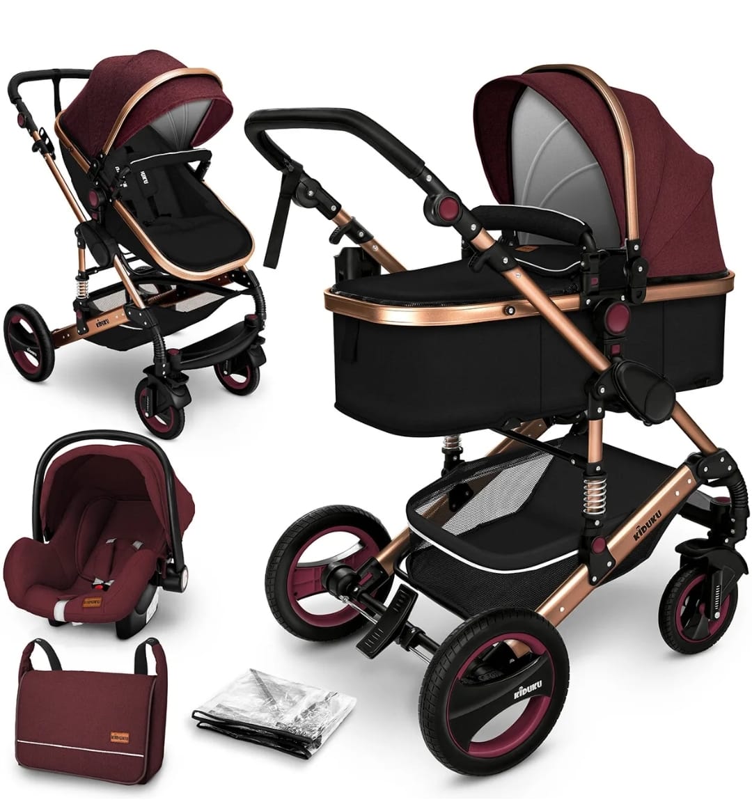Kiduku® 3 in 1 Kombi-Kinderwagen Buggy Reisebuggy inkl. Auto- Babyschale
