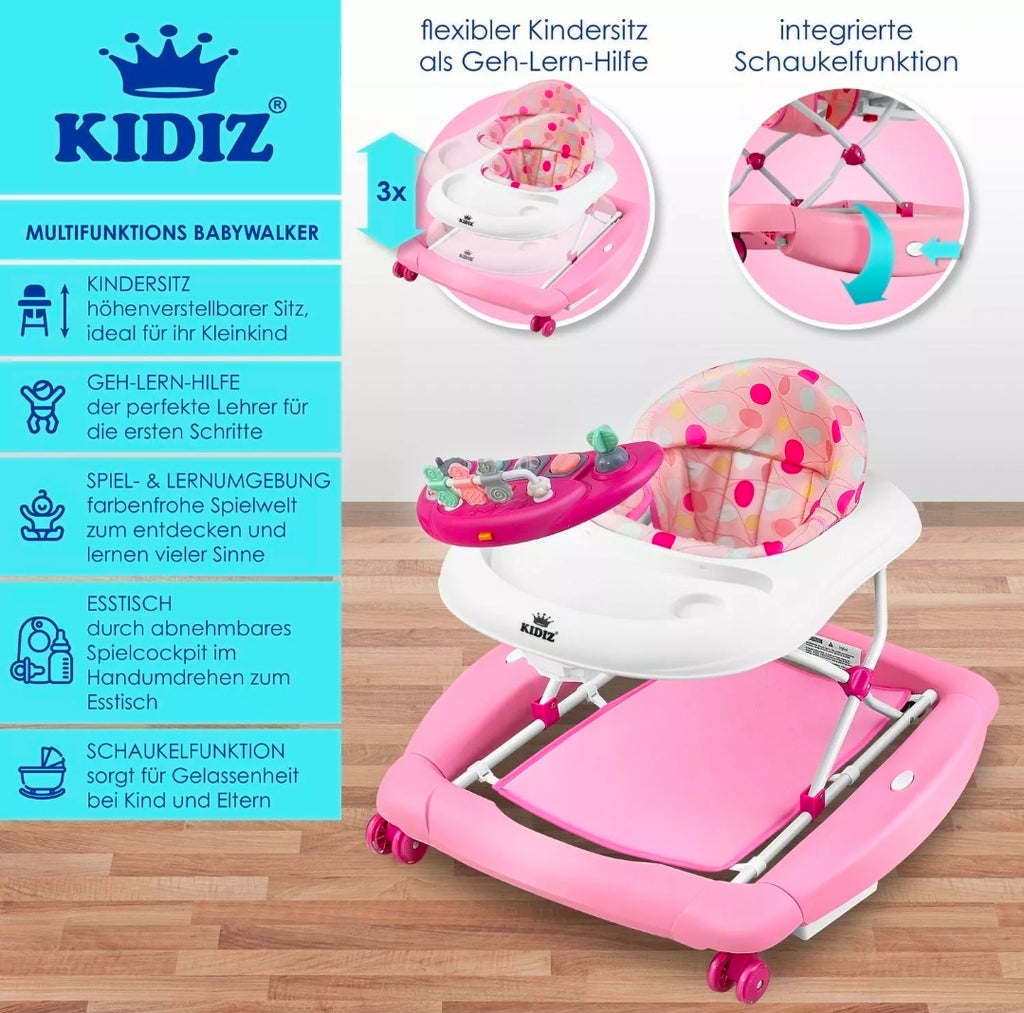 KIDIZ® 4in1 Lauflernhilfe Babywalker mit Licht Musik Rosa