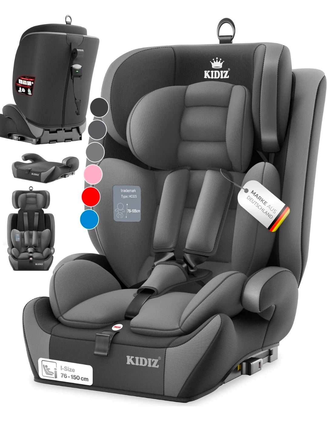 Kinderautositz 2 in 1 Universal 9kg-36 kg, 1-12 Jahre, Gruppe 1-2-3