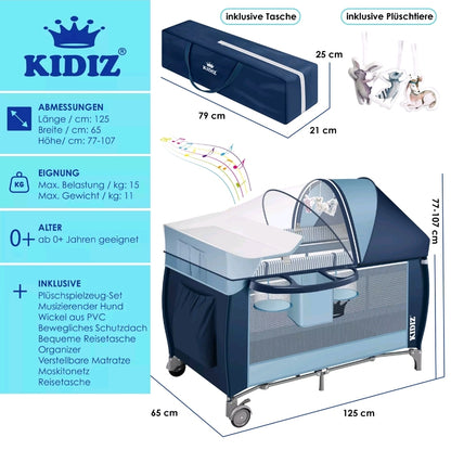 Kidiz® 4'ü 1 Arada Babybett Reisebett ve Wickelauflage Moskitonetz