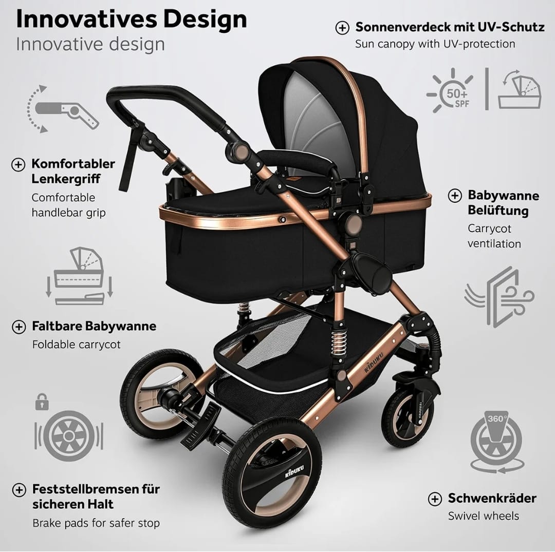 Kiduku® 3 in 1 Kombi-Kinderwagen Buggy Reisebuggy inkl. Auto- Babyschale
