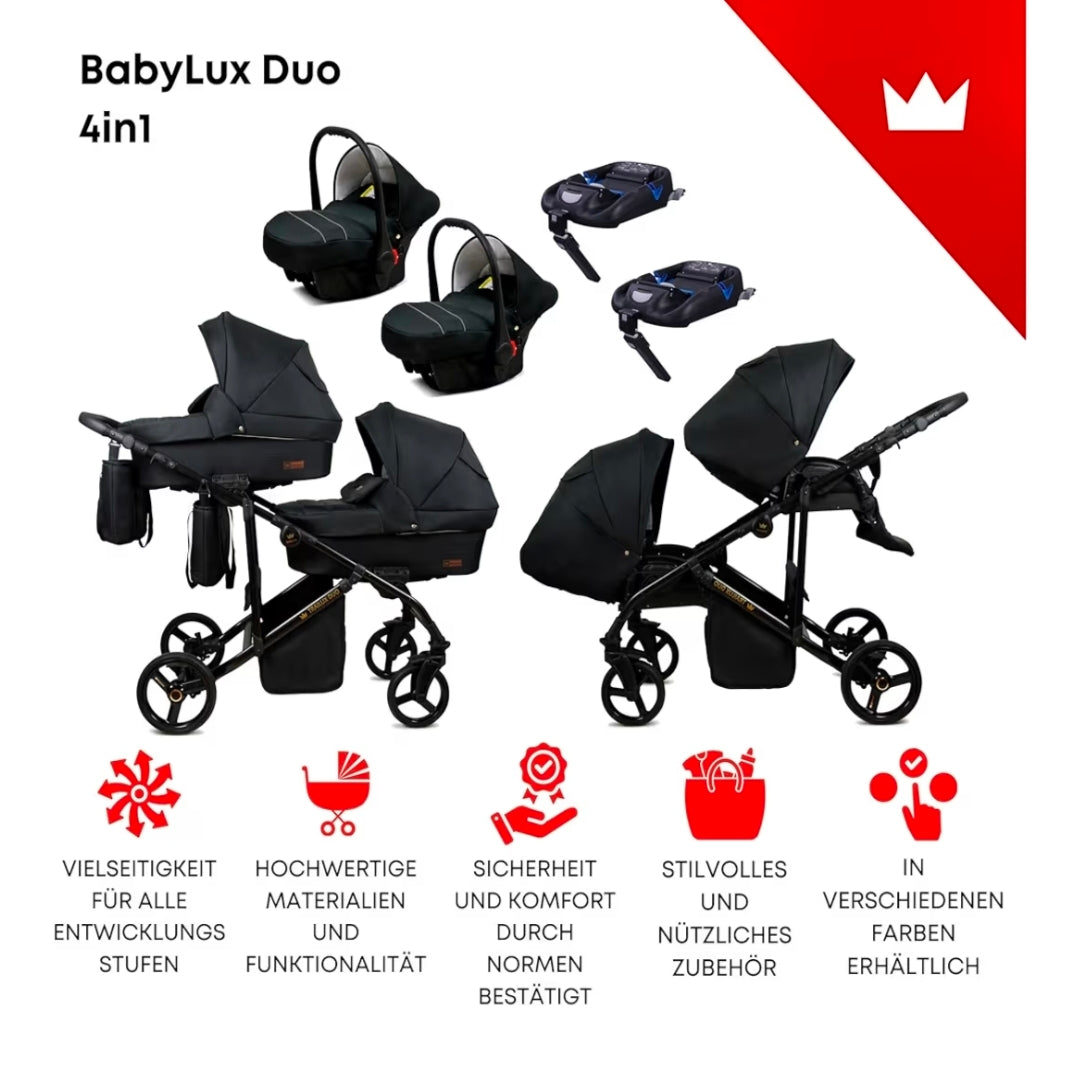 Trailux Duo 4-in-1  Kinderwagen-Set für Zwillinge inkl. Autositz