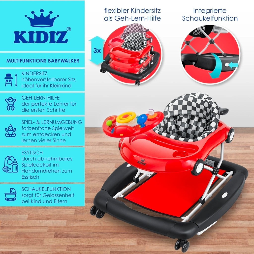 KIDIZ® 4in1 Lauflernhilfe Babywalker Auto mit Rollen Licht Musik