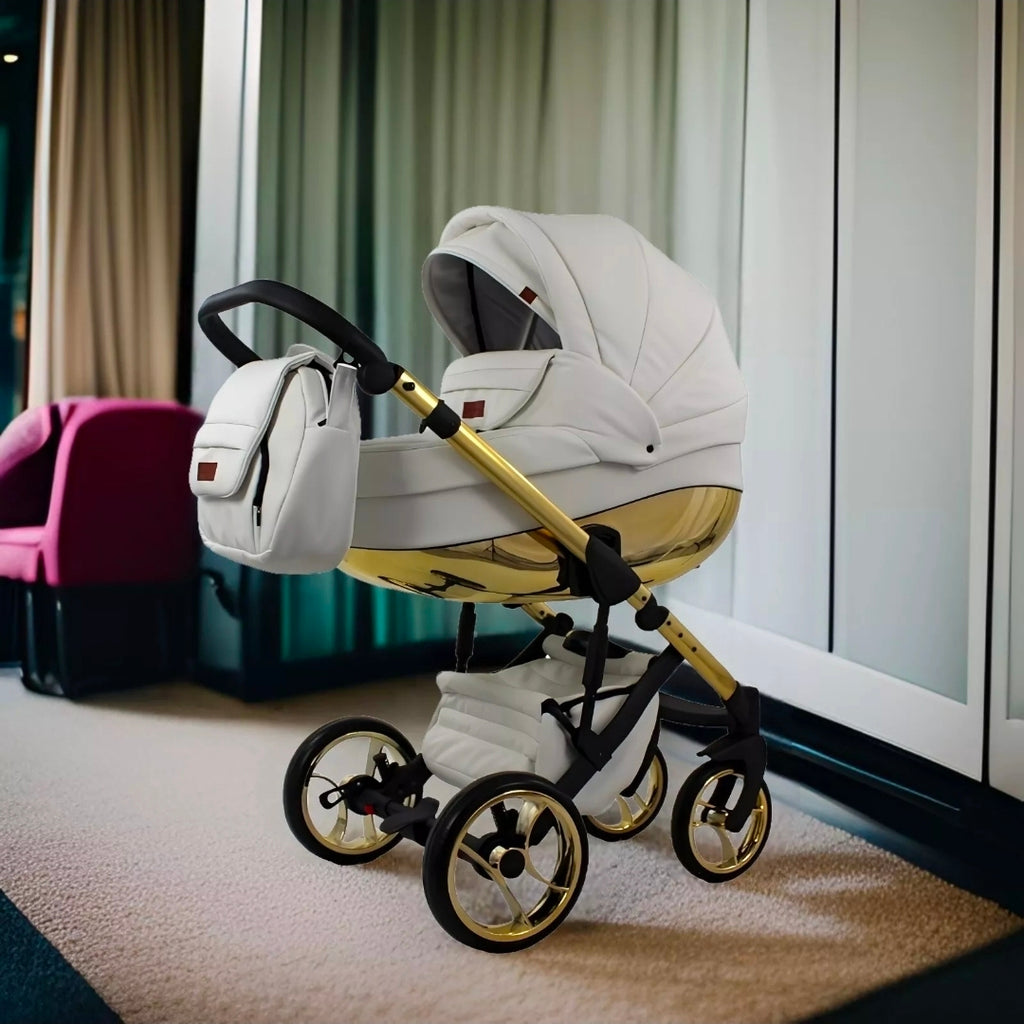 MOMMO AAA Kinderwagen 3in1 Öko-Leder – Cosmo I-Size-Sitz Rosa