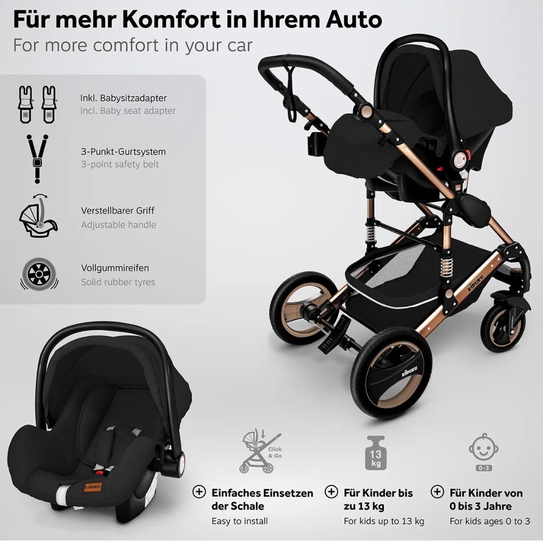 Kiduku® 3 in 1 Kombi-Kinderwagen Buggy Reisebuggy inkl. Auto- Babyschale