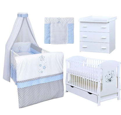 Babyzimmerset 120x60 cm Babybett Wickelkommode  Bettwäsche Komplettset