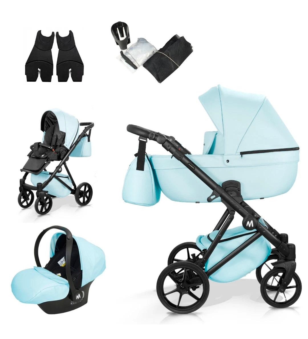 MOMMO HARMONY Kinderwagen 2in1/3in1/4in1 Öko-Leder – Cosmo I-Size-Sitz