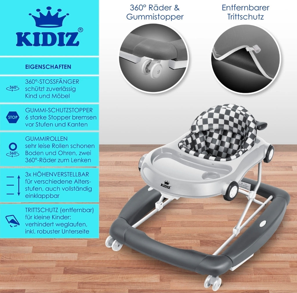 KIDIZ® 4in1 Lauflernhilfe Babywalker Auto mit Rollen Licht Musik
