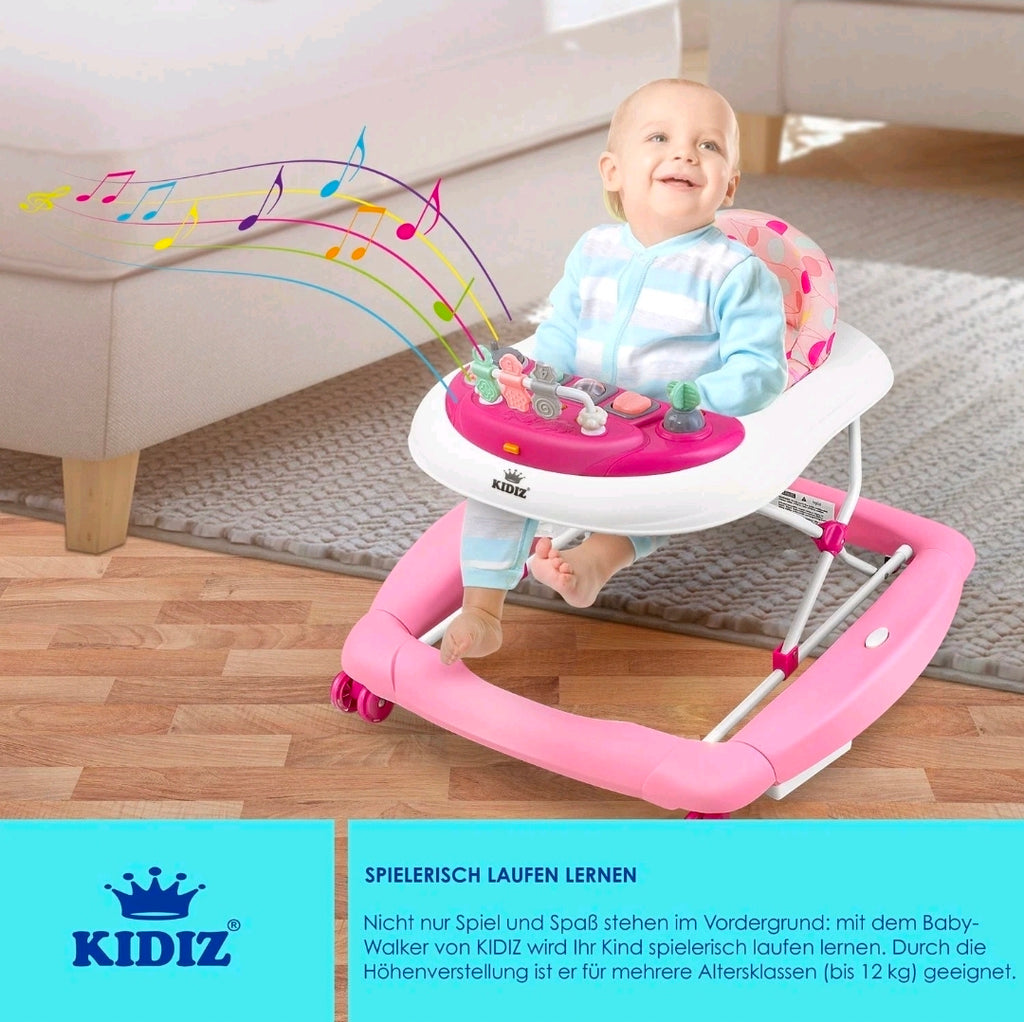 KIDIZ® 4in1 Lauflernhilfe Babywalker mit Licht Musik Rosa