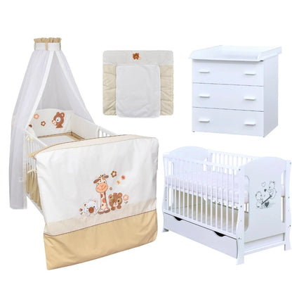 Babyzimmerset 120x60 cm Babybett Wickelkommode  Bettwäsche Komplettset
