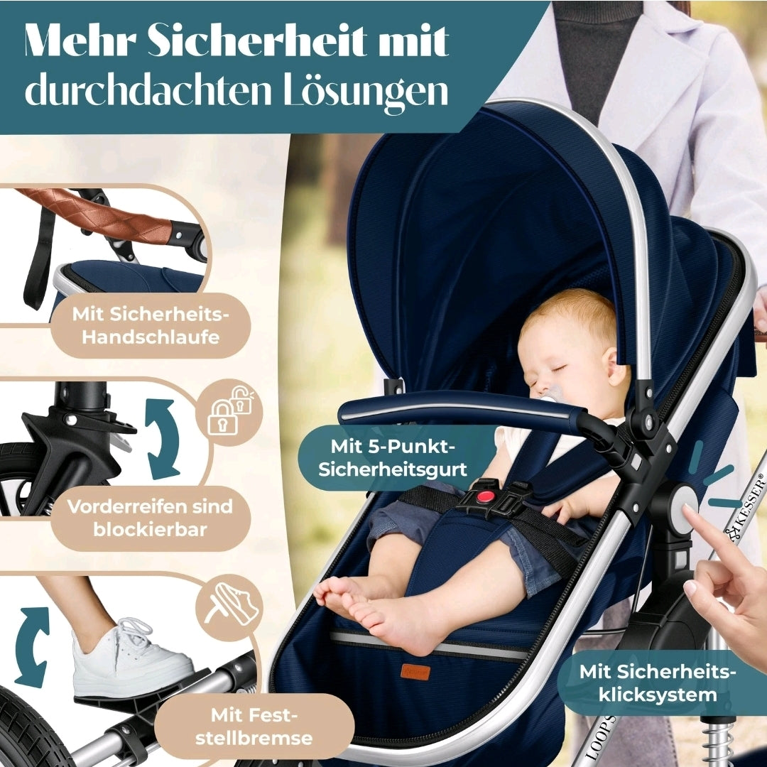 KESSER® Loops 3 in 1 Kombikinderwagen Komplett-Set-Zweite Chance