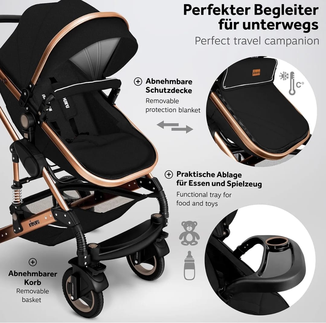 Kiduku® 3 in 1 Kombi-Kinderwagen Buggy Reisebuggy inkl. Auto- Babyschale
