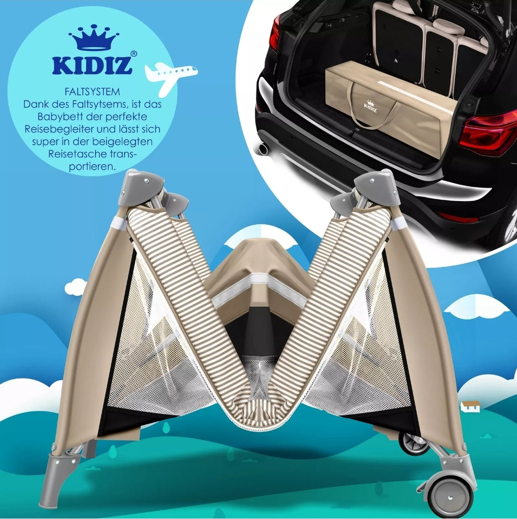 Kidiz® 4 in 1 baby bed travel cot with changing mat mosquito net